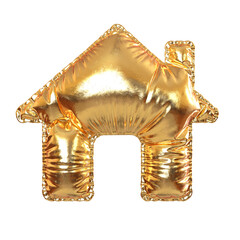 Poster - golden metal balloon house icon symbol for festive, text, holidays. 3d rendering