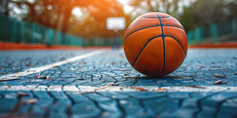 Wall Mural - Basketball ball on the floor of a basketball court. Sport background