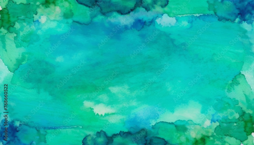 Blue green watercolor background with white cloudy center and abstract ...