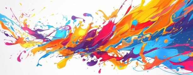 Colorful paint splashes the background. An abstract colorful paint splash on a white canvas