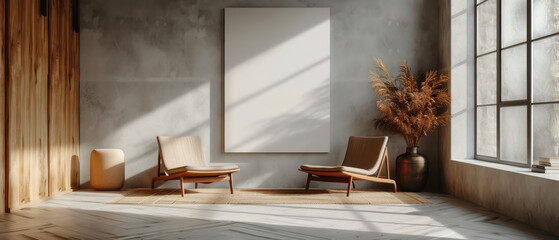 Aufkleber - Minimalist home decor with plush sofa and natural textures, exuding warmth and modern comfort