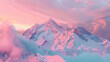 Soft pink skies envelop the snow-covered mountain range, creating a scene of ethereal beauty and tranquility
