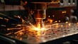 Cutting of metal. Sparks fly from laser, AI generated