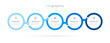 Business colorful blue infographic with 5 connected circles with marketing icons. Vector illustration.