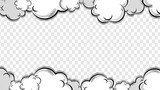 Fototapeta Młodzieżowe - Comic clouds frame on transparent background. Cartoon vintage explosion. Comic book explosion. Explosion with puffs of smoke.