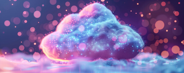 Wall Mural - Illustration of purple cloud on the dark background. Virtual information storage concept.