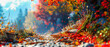 Autumns Warm Embrace: Vibrant Leaves Blanketing the Forest Floor, A Mosaic of Seasonal Splendor