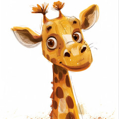 Wall Mural - Cute Funny Cartoon Giraffe, Illustration for Children Book, Generative AI