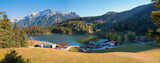 Fototapeta Tulipany - beautiful lake  Lautersee panorama  with Karwendel alps, view from hiking trail