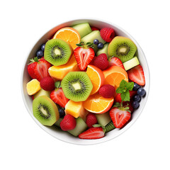 bowl of fresh fruit salad top view isolated on transparent background