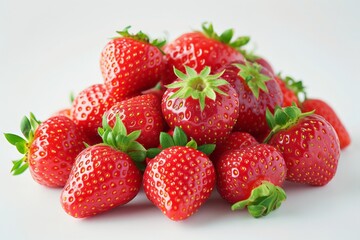 Wall Mural - Fresh ripe strawberries on a white background with space for text, vibrant and mouthwatering summer fruit concept