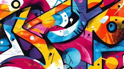 Seamless background featuring a colorful abstract graffiti art pattern, with a mix of spray paint splatters, street style doodles, and urban artistic expressions.