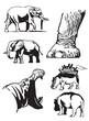 Graphical set of elephants  and hippos on white background, vector illustration	