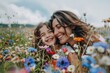 Mother's Day Image of Mother and Daughter in a Field of Flowers