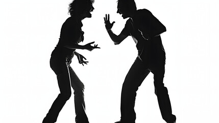 Wall Mural - Mid aged couple yelling at each other isolated on white, studio shot, concept for marriage problem, temper control and human relationships.