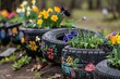 Spring Magic. Transforming Summer Tires into Whimsical Planters