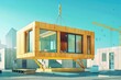 © furyon - Modular wooden office building under construction, sustainable architecture using prefabricated elements, digital illustration