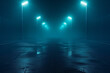 empty dark street with spotlight and fog mist