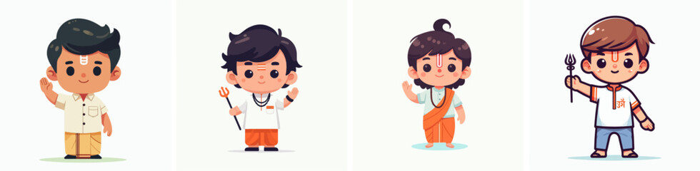 set Vector Illustration of little Hindu children wave