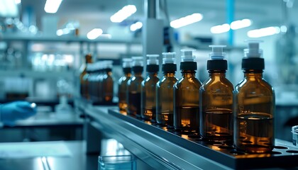 Poster - Several bottles of reagents were placed on the lab table