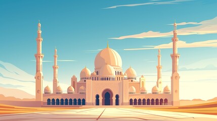 Wall Mural - Cinematic Ramadan kareem eid islamic mosque background illustration colorful for wallpaper, poser and greeting card.