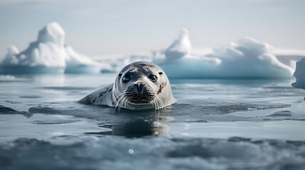Ice Roaming Beauty, Hooded Seal in North Atlantic and Arctic Oceans. Generated AI