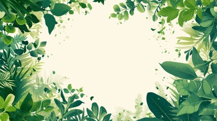 Wall Mural -  A white background with numerous green leaves and a white circle in the center of the image