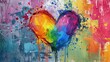  Rainbow heart painting with colorful splatter and vibrant rainbow hues