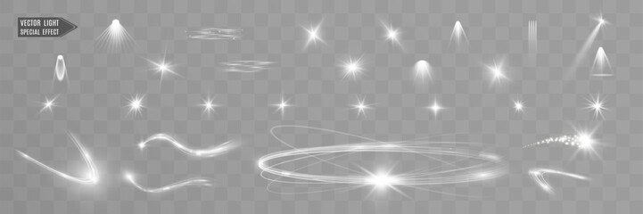 Wall Mural - light white wave and spotlight shine effect,glow line sparkle shine. silver white wavy effects.