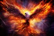 a bird with wings spread out in flames