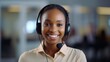 Cheerful Black Woman in Call Center - Telemarketing and Customer Service Office Scene Generative AI