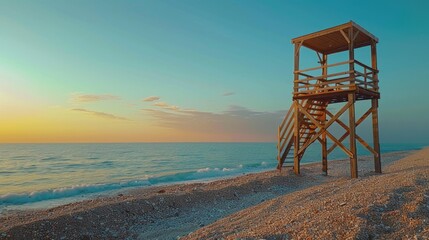 Wall Mural - A lifeguard tower sitting on top of a sandy beach