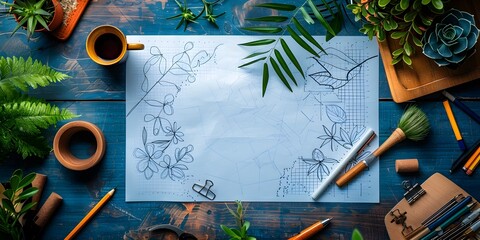 Poster - Innovative Product Design Process on a Drawing Board with Natural Accents