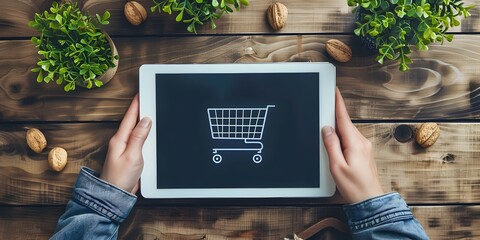 Digital Marketplace on Tablet for Ecommerce Website with Copy Space