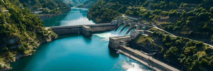 Sticker - Majestic Hydroelectric Power Station Nestled in the Lush Mountain Valley