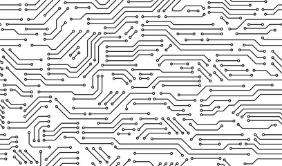 Motherboard seamless pattern or computer circuit board, vector background of microchip texture. Motherboard or circuit board pattern or computer chip technology or chipset processor geometric lines