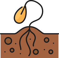 Wall Mural - Horticulture spring seedling, agronomy sprout, agriculture soil plant outline icon. Agriculture harvest cultivation, agronomy seedling germination line color pictogram with seed growing in soil