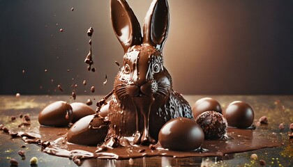 easter. melting chocolate bunny.