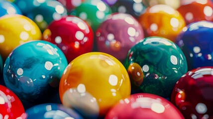 Wall Mural - A close-up view of vibrant snooker balls arranged on the table