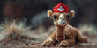 Adorable Baby Camel Wearing Red Nurse Hat Softly Poses for Banner