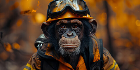 Brave Chimpanzee Firefighter Ready to Save Lives - Banner