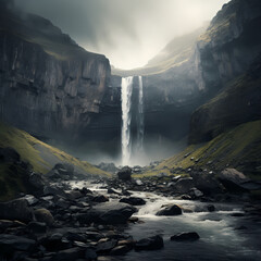 Poster - A dramatic waterfall in a remote wilderness