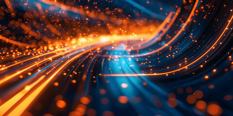 Poster - Highspeed data transfer futuristic technology. Abstract background with glowing light rays and digital lines,  Digital motion tunnel