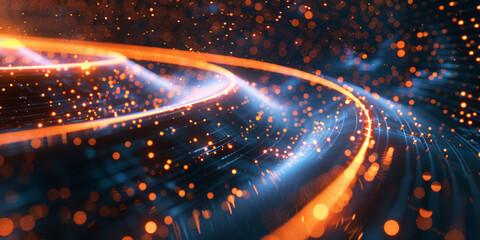 Poster - Highspeed data transfer futuristic technology. Abstract background with glowing light rays and digital lines,  Digital motion tunnel
