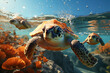 Vibrant Underwater Journey with Graceful Sea Turtles in Coral Haven - Ocean Banner