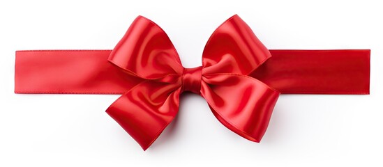 Poster - Close-up of a vibrant red ribbon adorned with a bow, set against a clean white background