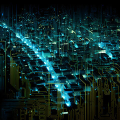 Canvas Print - Abstract city skyline made of circuit board patterns