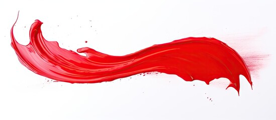 Poster - A close-up view of a bright red paint smear blending on a clean white background