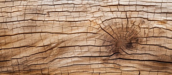 Fototapete - Detailed close up view of a piece of wood showing a prominent knot in the grain, highlighting the unique texture and pattern of the wooden surface