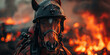 Brave Equine Firefighter Captured in Action Amongst Intense Flames - Heroic Banner